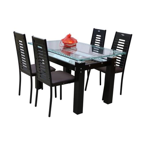 Rectangular Wooden And Transparent Glass 4 Seater Dining Table