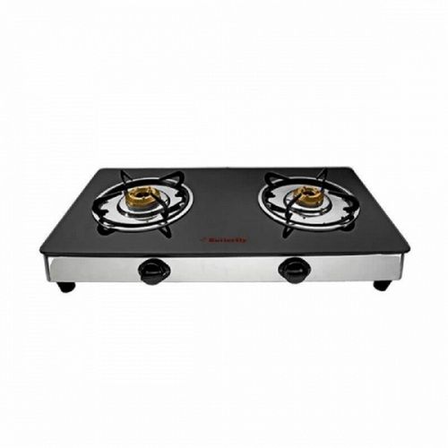 High Powered Flame Stainless Steel Two Burner Plain Black Gas Stoves