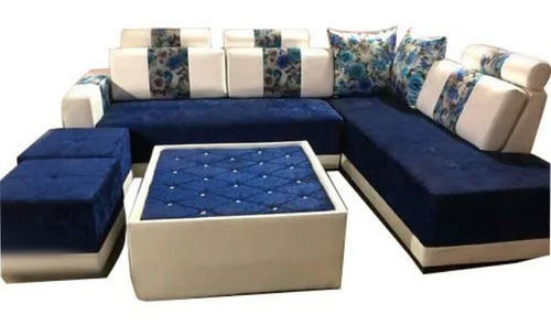 Different Available 6 Seater Modern Indian Style L Shaped Set With 2 Puffy Corner Set