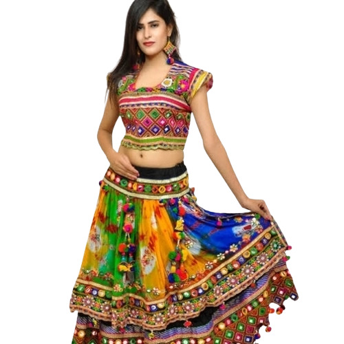 गरबा और नवरात्री के लिए गोटा/मिरर वर्क लेडीज़ नेट चनिया चोली