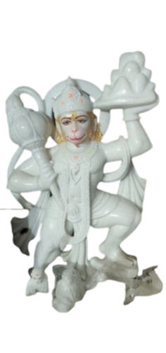 White 12 Inches Size Indian Regional Style Polished Hand-Crafted Marble Hanuman Statue