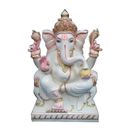 Water Resistant Painted Techniques Religious Marble Ganesha Statue Height: 31.12  Centimeter (Cm)