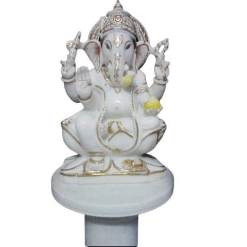 12 Inches Polished Finished Painted Hinduism Religious Marble Ganesh Statue