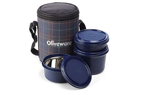  Air Tight Lid Steel And Plastic Lunch Box With Zip Bag 