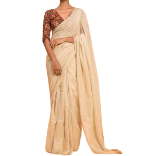 Silver Ladies Casual Plain Cotton Sarees, Comfortable And Easily Washable
