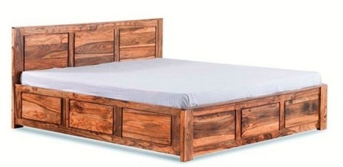 Termite-Proof Teak Wood Double Bed - 2.05 x 1.6 x 0.9 Ft, Dark Brown Polished Finish | Durable, Eco-Friendly with Storage Space, No Assembly Required