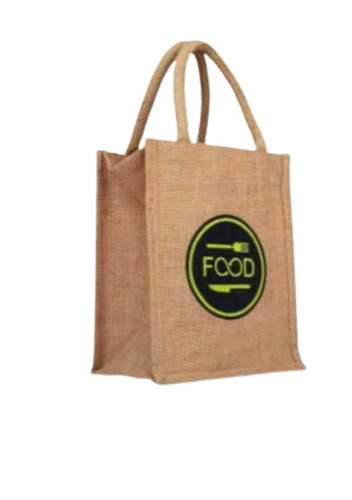 Easy To Carry Brown Printed Shopping Jute Bags With Hand Length Handle