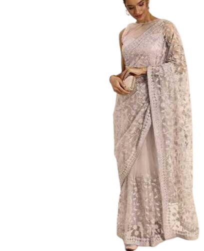 Ladies Party Wear Embroidered Net Fancy Saree With Blouse Piece