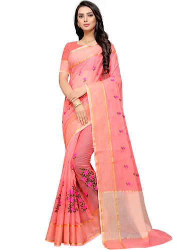 Leeza Store Supernet Saree with Matching Fabric Unstitched Blouse Piece
