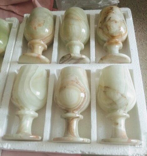 Durable Eco Friendly Smooth Finished Marble Goblets White Onyx