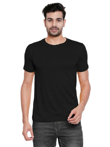 Plain Black Round Neck Cotton T Shirts for Men