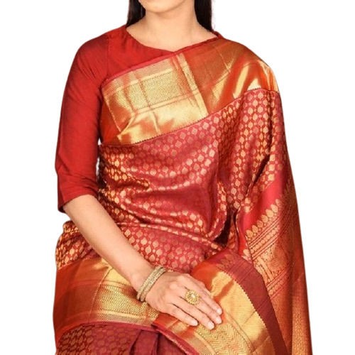 6 Meter Long Ladies Silk Wedding Saree With Blouse Piece