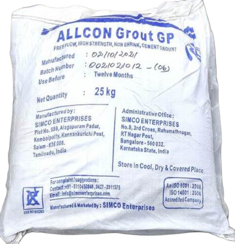 High Strength Allcon Grout - Free Flow, 25 kg Bag | Non Shrink, High Early Strength, Durable for Machinery, Suitable for Various Applications
