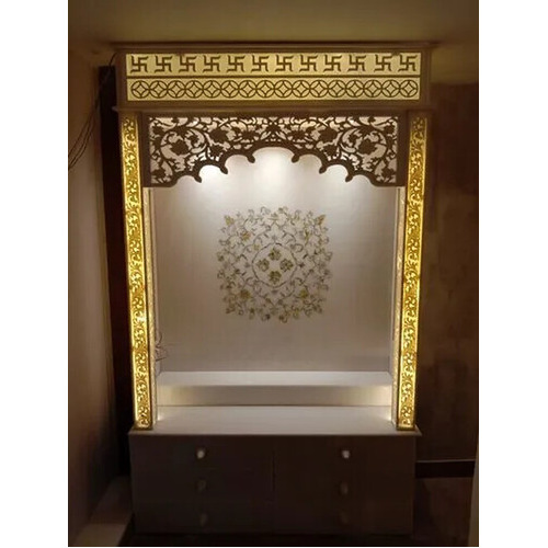 Elegant White Marble Temple - 30x18 Inches Easy To Clean Devotional Design Eco-Friendly Dust Proof Partly Carved With Polished Finish