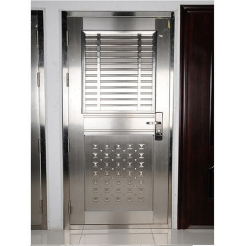Stainless Steel Security Door - 7x3 Feet, Silver Finish, Left Lock Handle, Modern Design, 30mm Thickness, 75mm Frame, 70mm Leaf, Swing Open Style