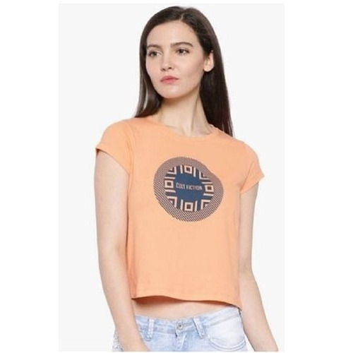 Ladies Slim Fit Light Peach Cotton Cap Sleeve T-Shirt - Breathable Skin-Friendly Highly Absorbent Machine Washable Summer Casual Wear