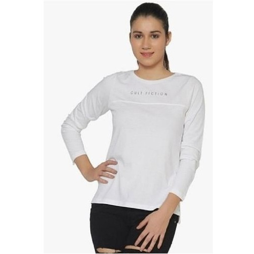 Ladies Breathable Cotton White Boat Neck Long Sleeve T-shirt - Regular Fit, Highly Absorbent And Skin-friendly For Daily Summer Wear