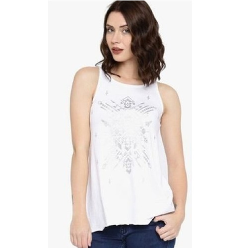 Cotton T-Shirt - Regular Fit, O-Neck, White Color, Sleeveless, Printed Pattern | Breathable, Washable, Highly Absorbent, Skin-Friendly Fabric, Ideal for Casual Summer Wear