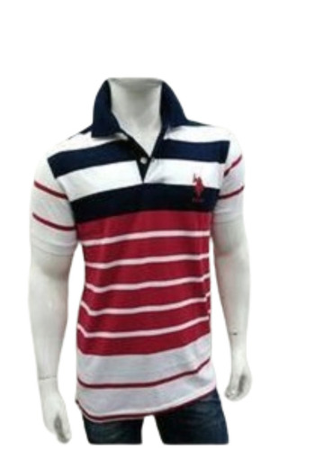 Casual Polo Collar Cotton Washable Short Sleeves Striped Pattern T-Shirt For Mens Age Group: 10-30 Years