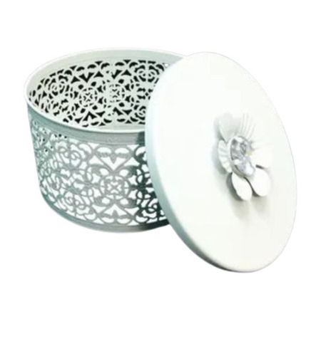 White 200 Grams Lustrous Polished Antique Imitation Style Iron Metal Round Gift Box