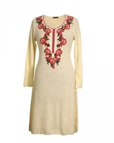 Casual Wear Modern Embroidered Long Sleeves Cotton Silk Kurti For Ladies