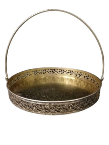 Golden Light Weight Copper Shiny Antique Round Decorative Tray With Handles 