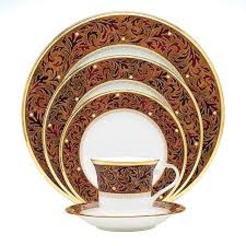 Brown Lightweight Round Shape Floral Design Solid Ceramic Tableware For Kitchen