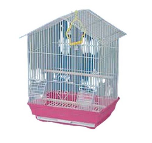 Silver With Pink 3.5 Feet Steel And Plastic Bird Cage