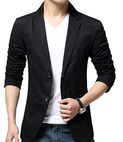 Different Available Skin Friendliness Party Wear Plain Full Sleeves Cotton Black Blazer For Men