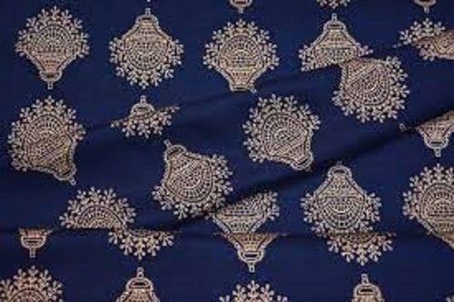 100% Cotton Dark Blue With Sandal Smooth Printed Fabric, 44-45 Meter Grade: Aaa