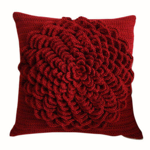 Red 16X16 Inches Floral Embroidered Soft Woolen Designer Cushion Cover