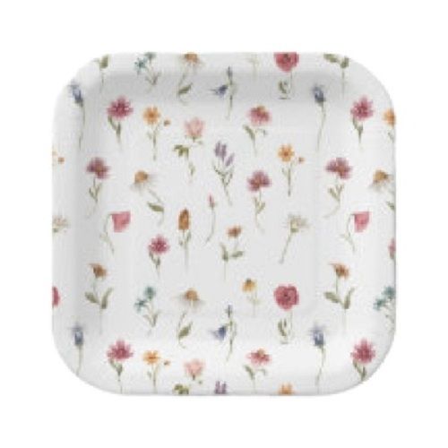 8 Inch Size Disposable Floral Pattern White With Pink Paper Plates 
