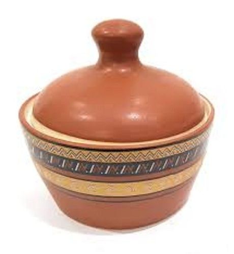 Disposable Ceramic Material And Round Shape Brown Printed Terracotta Butter Pot