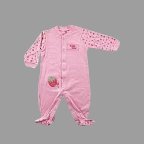 Kids Casual Wear Pink Printed Round Neck Cotton Infant Romper