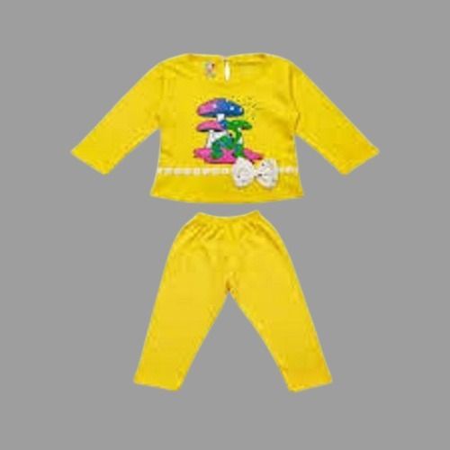 Kids Skin Friendly Pure Cotton Causal Wear Full Sleeve Yellow Dress