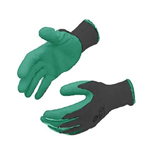 Leather Full Finger Washable Safety Gloves - Leather Cotton Lining Green with Grey Color | Breathable Protected for Wet Environments