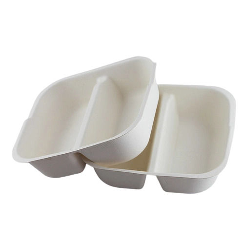 2 Compartment White Rectangular Disposable Paper Food Tray