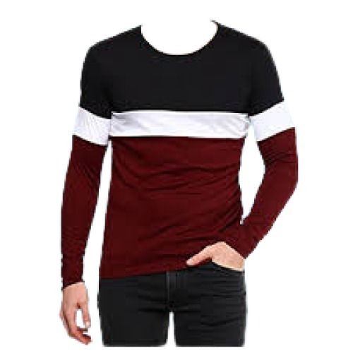 Mens Round Neck Long Sleeve Maroon With Black Plain Cotton T Shirts General Medicines