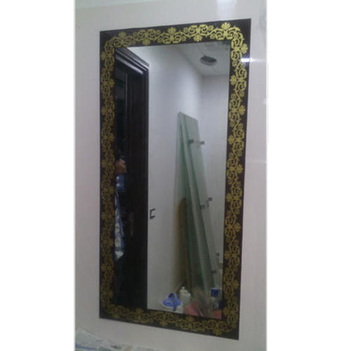 Transparent Rectangular Metal Frame Intricate Decorative Glass Mirror