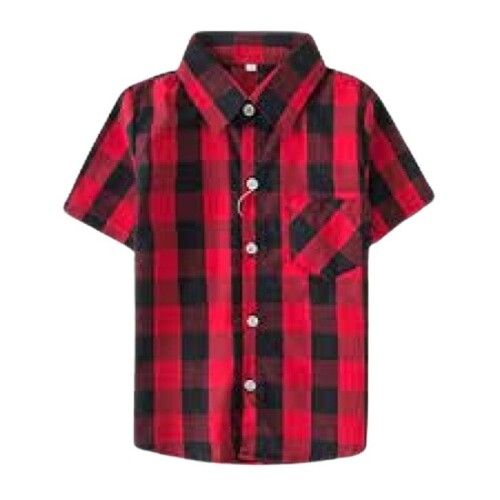 Breathable Kids Full Sleeve Checked Red With Black Traditional Cotton Shirt