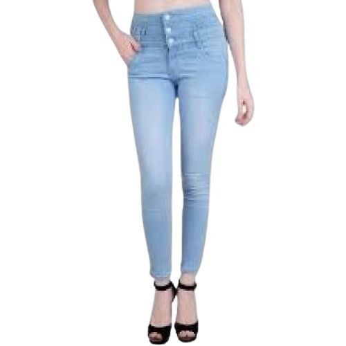 White Easy To Clean Anti Wrinkle Comfortable To Wear Ladies Denim Slim Fit Sky Blue Jeans