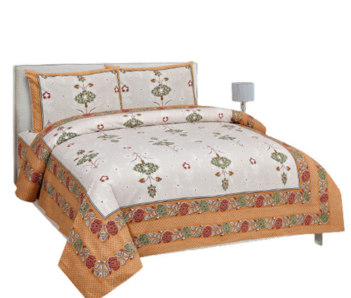 मल्टीकलर 93X108 सेंटीमीटर कॉटन फ्लोरल प्रिंटेड बेडशीट दो पिलो कवर के साथ