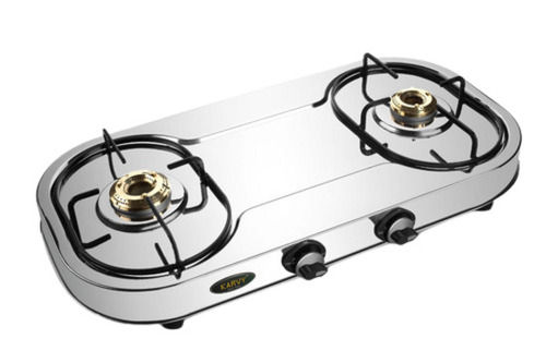 Silver 8 Kilogram Deck Mounted Stainless Steel Double Burner Lpg Gas Stove 