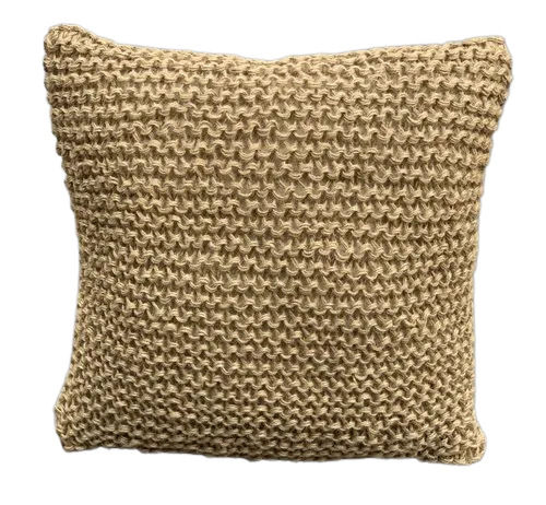 Brown 45X45 Cm Square Hand Knotted Plain Dyed Jute Cushion Cover