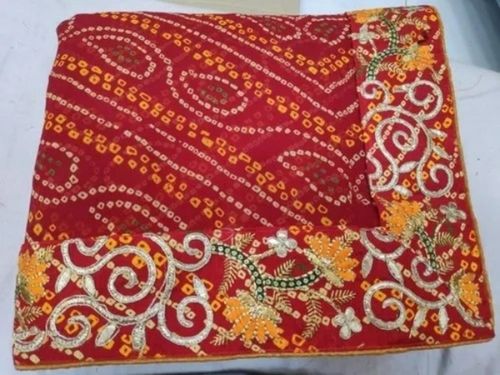 Red Festive Wear Stylish Embroidered Printed Cotton Sarees With Blouse For Women