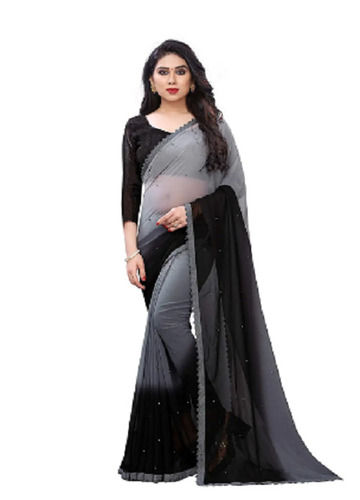 Ladies Party Wear Embroidered Printed Border Georgette Saree With Blouse Piece