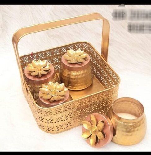 Iron Metal Gold Jar Set with Basket