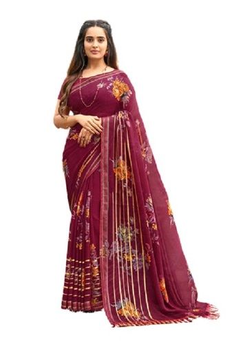 Multi Gulab Katli Pc Star Chiffon Flower Print Saree With Full Lace