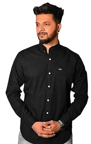 Casual Wear Plain Black Full Sleeves Mens Cotton Shirt