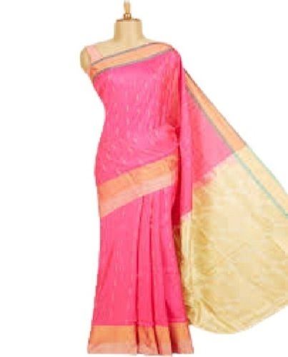 Washable Ladies Pink With Sandal Printed Light Weight Party Wear Silk Patchwork Saree